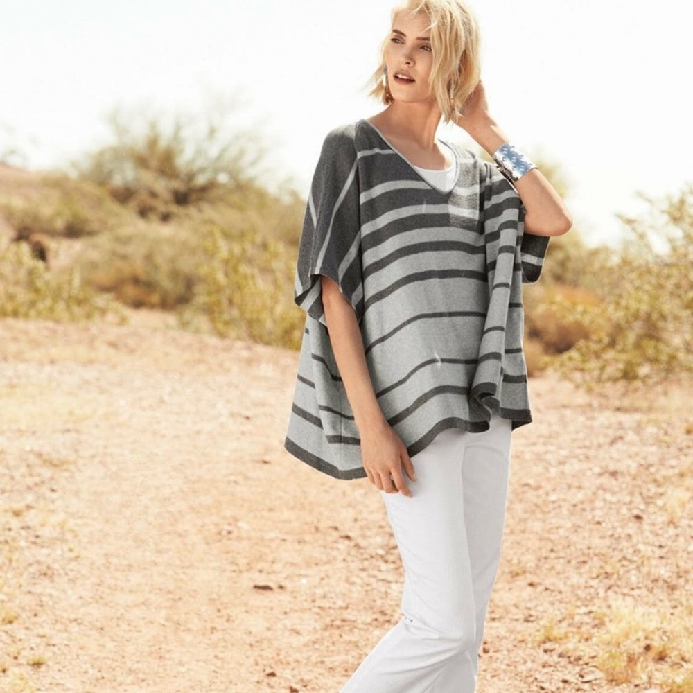 Eileen Fisher Gray Striped Poncho